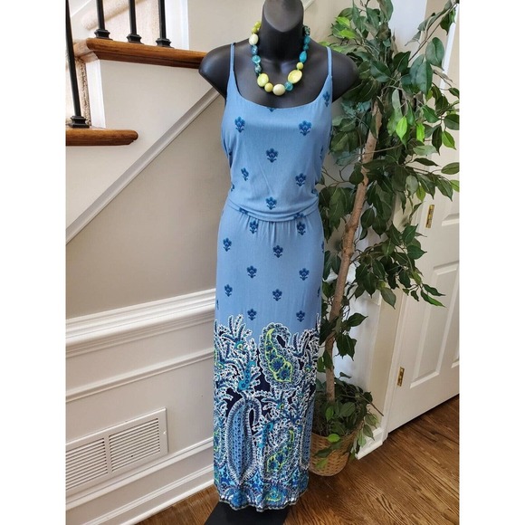Cato Women's Blue Floral Rayon Square Neck Sleeveless Long Maxi Dress Size Large - Picture 10 of 10